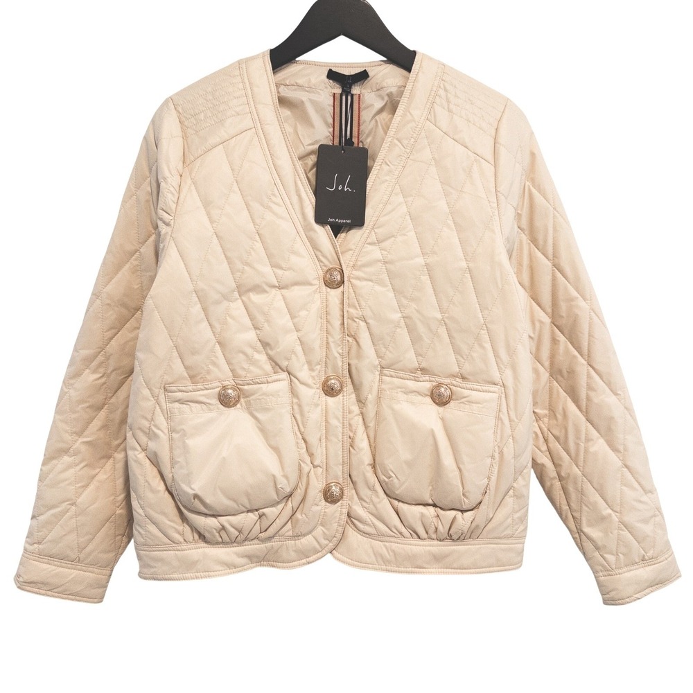 Joh Apparel Quilted Puffer Jacket Womens S Cream Gold Old Money Style NWT